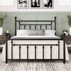 BIG SALE Full Size 14 Inch  Metal Platform Bed Frame with Victorian Vintage Headboard and Footboard