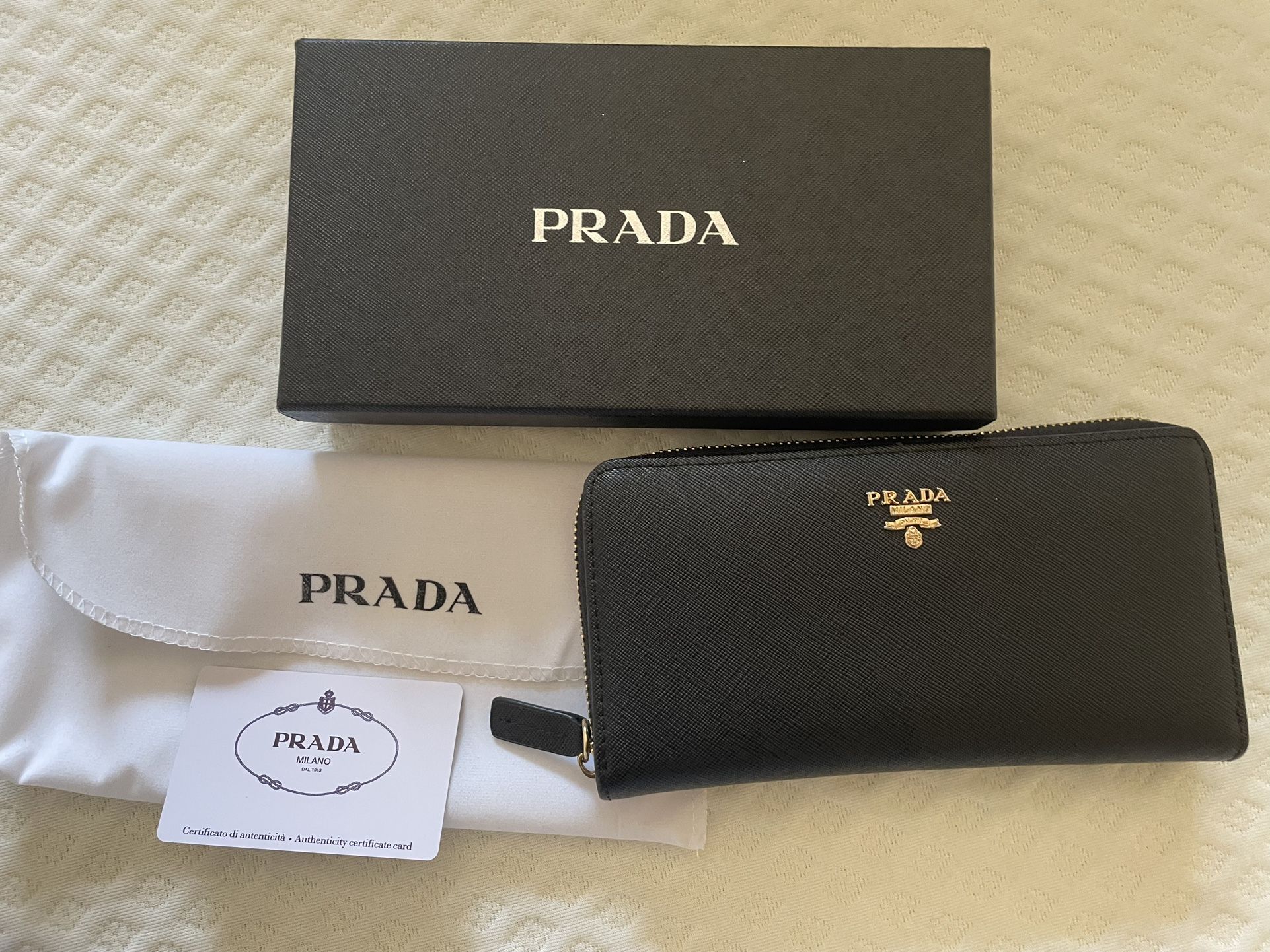 Prada Wallet , Card, Dust Bag And Box