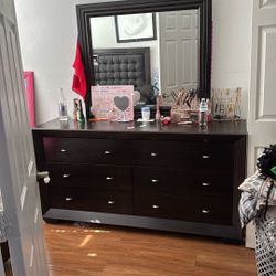 Dark brown night stand with mirror 