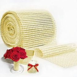 Gold Diamond Sparkling Rhinestone Mesh Ribbon for Event Decorations, Wedding Cake, Birthdays, Baby Shower, Arts & Crafts, 4.75" x 10 Yards, 24 Row