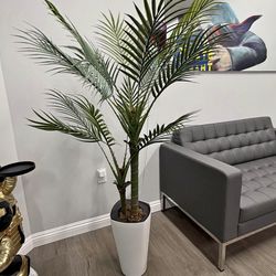 Tall Artificial Palm Plant with White Planter