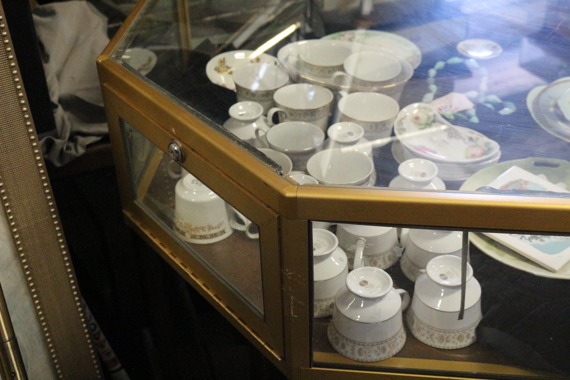 Antique Oak Glass Jewelry Display Case – Hexagonal Showcase