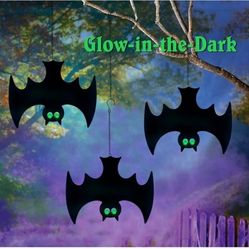 Outdoor Metal Bats, Halloween Decoration, Glow-in-The-Dark Hanging Bats, Silhouette Pendant Outdoors, Halloween Decorative Animals, Set of 3