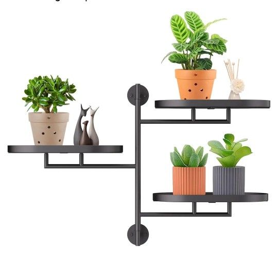 Rotating Window Plant Shelves for Multiple Plants Indoors,3-tier Metal Corner black Plant Stand Holder Floating Plant Shelf for Wall,Windows Sill Gift