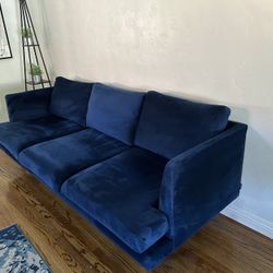 83” SofaCompany Three Seat Blue Velvet Couch