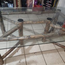 Bamboo Glass Top Table