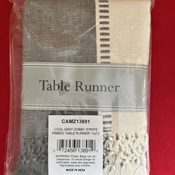 Cool Gray Dobby Stripe Ribbed Table Runner