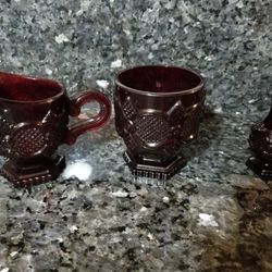 Vintage Ruby Red Creamer and Sugar Set Of Avon 1876 Cape Code Collection 