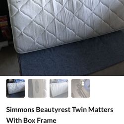 Beautyrest Twin Mattress W/ Box Frame, and Metal Bed frame On wheels 