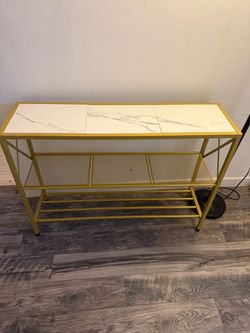 Gold Console Table with Marble-Look Top