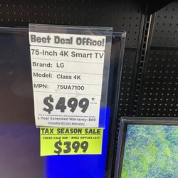 75" LG 4K Smart TV 2160P SKU5839