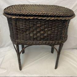 Antique Wicker Wood Sewing Basket Box