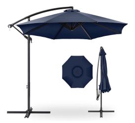 10ft Offset Cantilever Hanging Market Patio Umbrella, 8 Sturdy Ribs, Easy Adjustment - Navy Blue