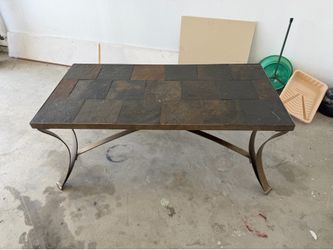 Coffee table slate with metal base