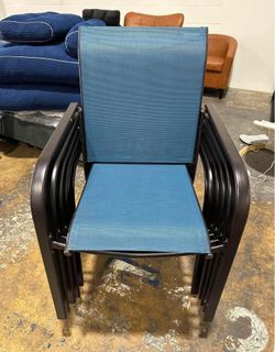 6-Piece Stackable Outdoor Patio Dining Chairs with Rust-Resistant Metal Frame and Breathable Fabric, Blue