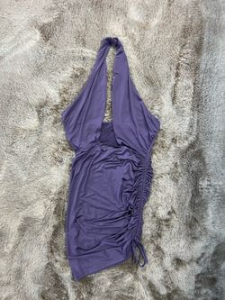 New Lilac Purple Ruched Halter Mini Dress