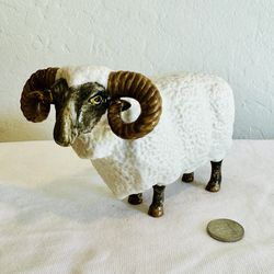 Vintage Muller Volksted Irish Dresden Ram Figure, Porcelain Daddy Sheep Figurine