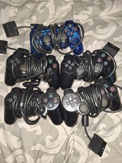 Sony Playstation 2 Analog Controllers Blue 1and 4 Black SCPH-10010 OEM Lot Of 5 $60