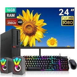 Lenovo ThinkCentre M710S
SFF Desktop Computer with 24" FHD Monitor, RGB
Speakers, Core 6100 3.7GHZ, 16GB RAM, 256GB SSD,
Keyboard&Mouse, Win10 Pro