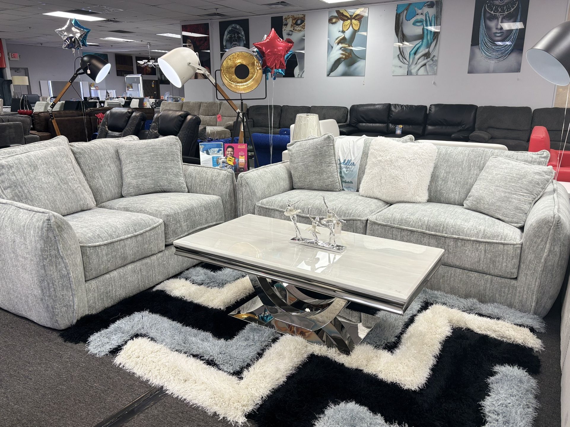 Gray Microfiber Sofa& Loveseat Set ( Furniture Assembly) Soft Cushions!