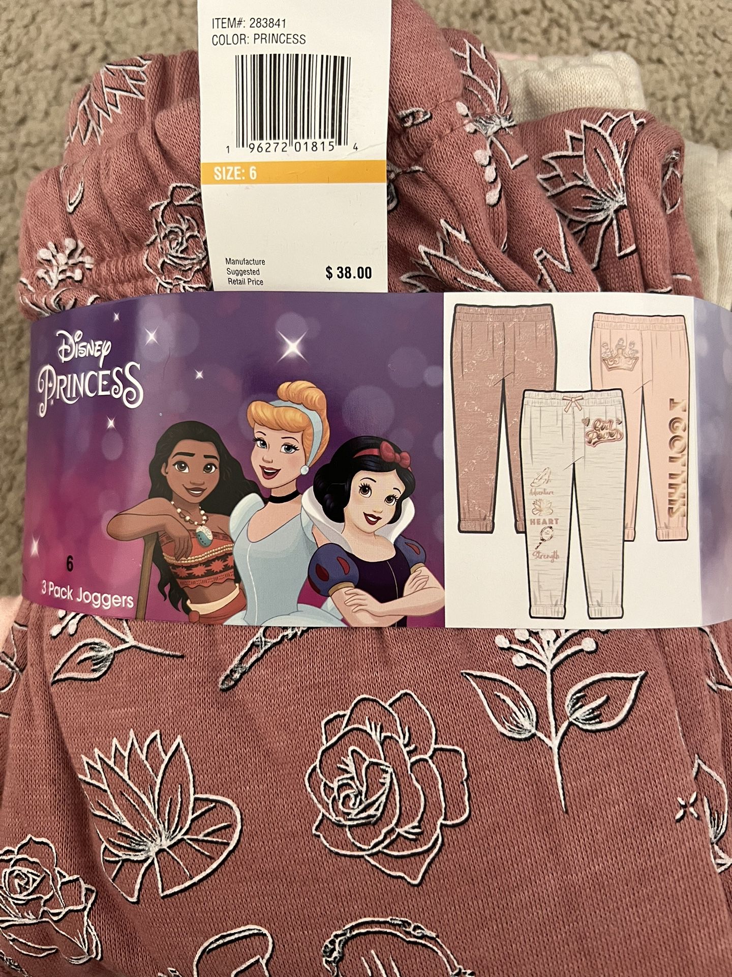 DISNEY PRINCESS 3 pack joggers size 3T and 6