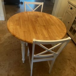 Oak And White Farmhouse Table And Two Chsirs