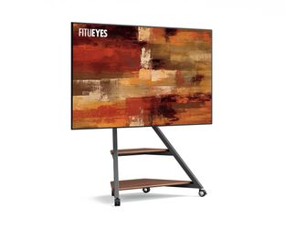 FITUEYES Design Corner TV Stand for 55-88inch TV, Rolling TV Stand with Wheels and Storage Shelf, Modern Floor TV Cart Black and Walnut, Eiffel Serie