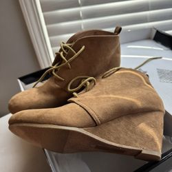 Brand New Tan Wedge Heel Booties 