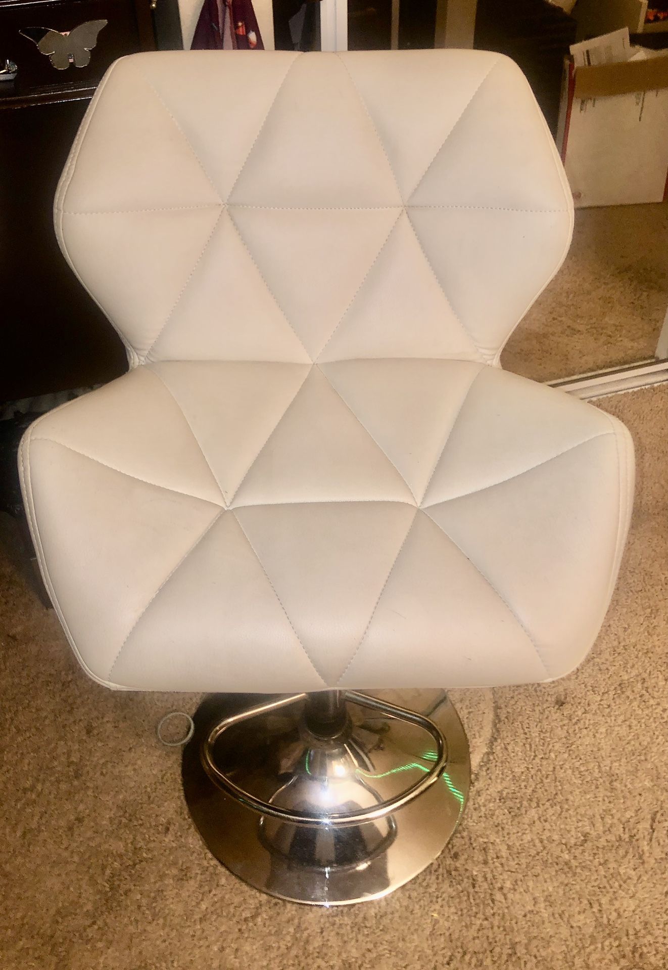 White Leather Adjustable Barstool Chair With Cover