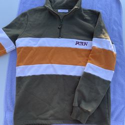 NEW PacSun Olive Half-Zip Sweatshirt – Embroidered Logo, White/Orange Stripe, Streetwear Vibes!
