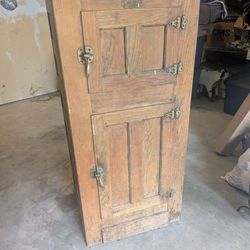 Antique cedar and original brass ice box vintage refrigerator