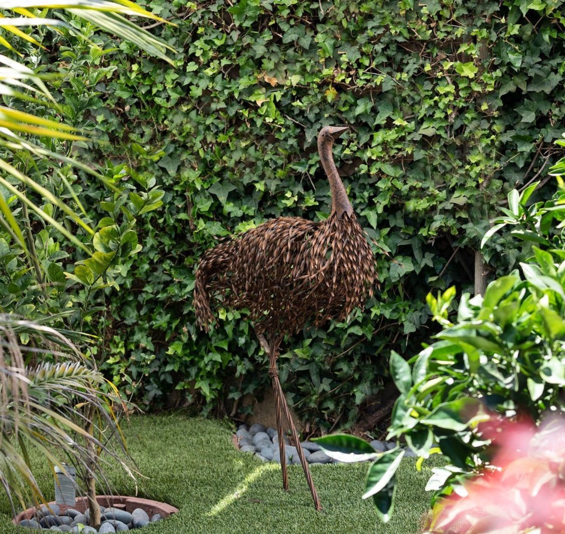 Alpine 39" Tall Metal Ostrich Standing Yard Statue Decoration Outdoor Décor, Brown