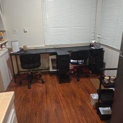 2 Person Black Desk & Chairs