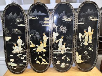 4 Mother of Pearl Inlay Panels w/Asian Art