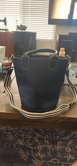 Navy Blue Leather Barrel Style Purse
