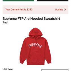 SUPREME FTP ARC HOODED SWEATSHIRT SIZE MEDIUM RED 