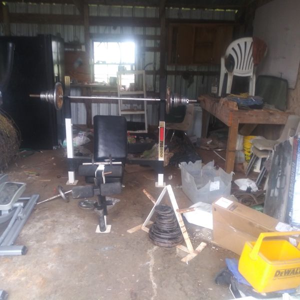 Joe Weider Pro 900 Bench W All Attachments Olympic Bar Two Dumbell