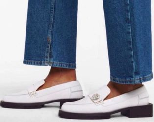 Ganni Jewel Moccasins Shoes - White Leather Size 38