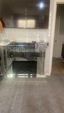Mirrored Electric Fireplace with Crystal Accents