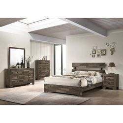 BED QUEEN BEDROOM SET FARMHOUSE RUSTIC BROWN 5-PIECE SET