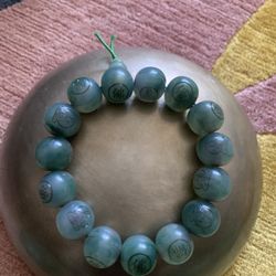 Beautiful Handmade  Jade Color Carved Amber Resin Bracelet Bead