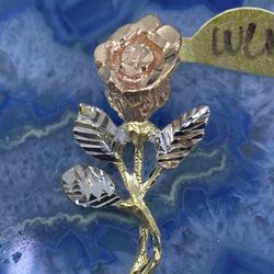 $425 Three Tone Gold Rose Charm Pendant 
