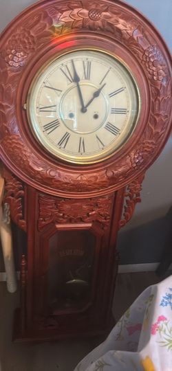 Carved Wood Regulator Wall Clock with Pendulum