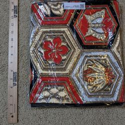 Red Gold Black Butterfly Floral Embroidered Fukuro Kimono Obi 