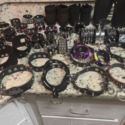 Huge Lot Of Goth Metal Punk Leather Bracelets Collars Gauntlets And Cuffs