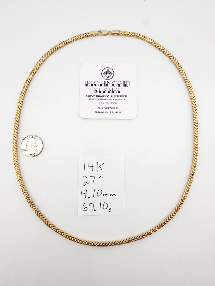 14k gold 27" square franco link chain