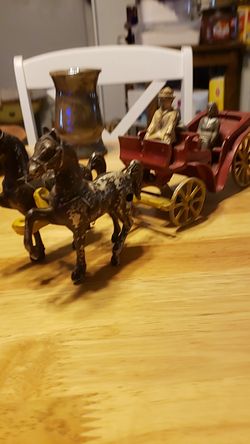 Antique metal toy made in USA horse carriage wagon