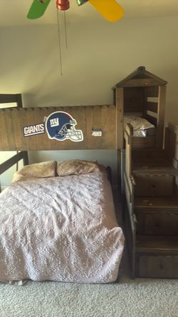 Wooden Bunk Bed with Staircase