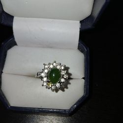 Green Jade Style Clear Crystal Ring 