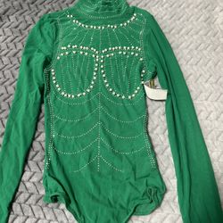 GREEN RHINESTONE BODYSUIT